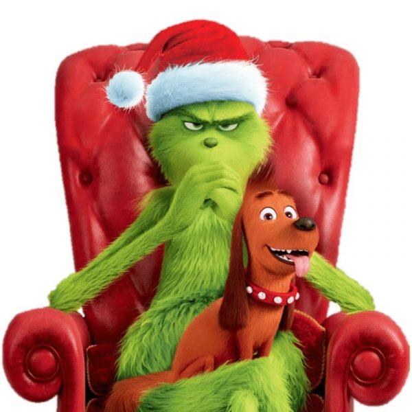 Grinch and Max sur un fauteuil rouge