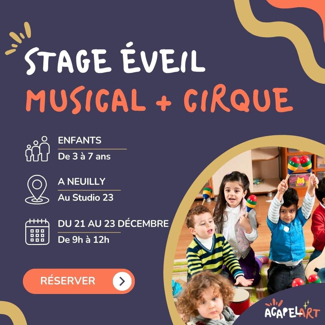 stage eveil musical cirque enfants neuilly vacances noel 2026